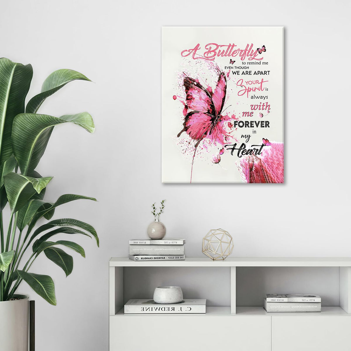 Pink Butterfly Wall Art Watercolor Bathroom Pictures Wall Decor Inspirational Quotes Canvas Prints Painting Framed Artwork Decoration for Bedroom Living Room Office 24"x20" (24"L x 20"W / Watercolor Butterfly-Pi)