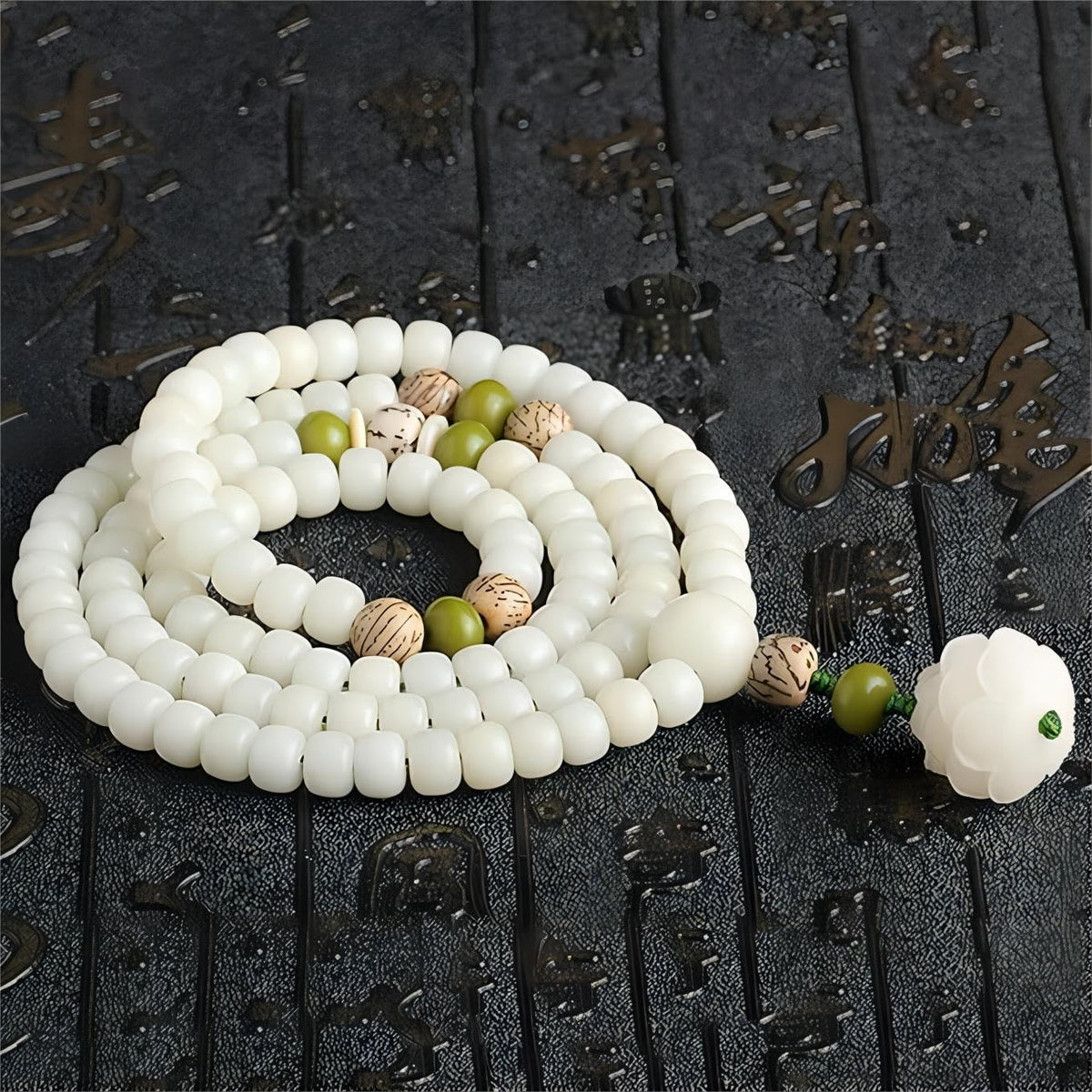 Mala Bead Strand Bracelet (8mm White Jade Bodhi)