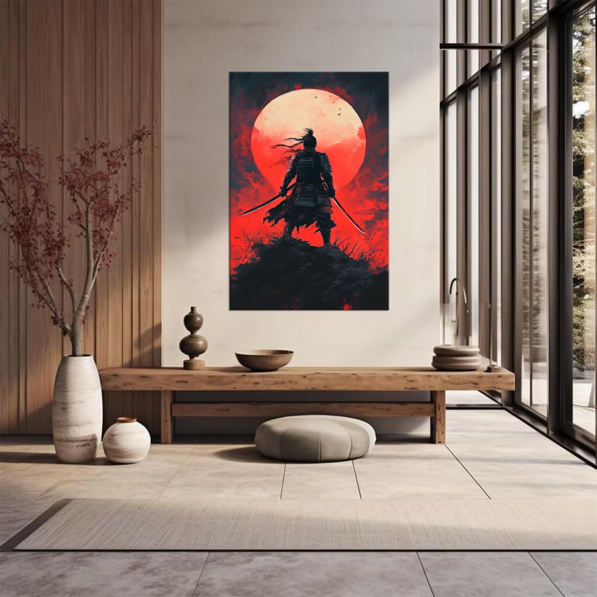 28x44 Inch Japanese Canvas Framed Wall Art (28"L x 44"W / Samurai14)