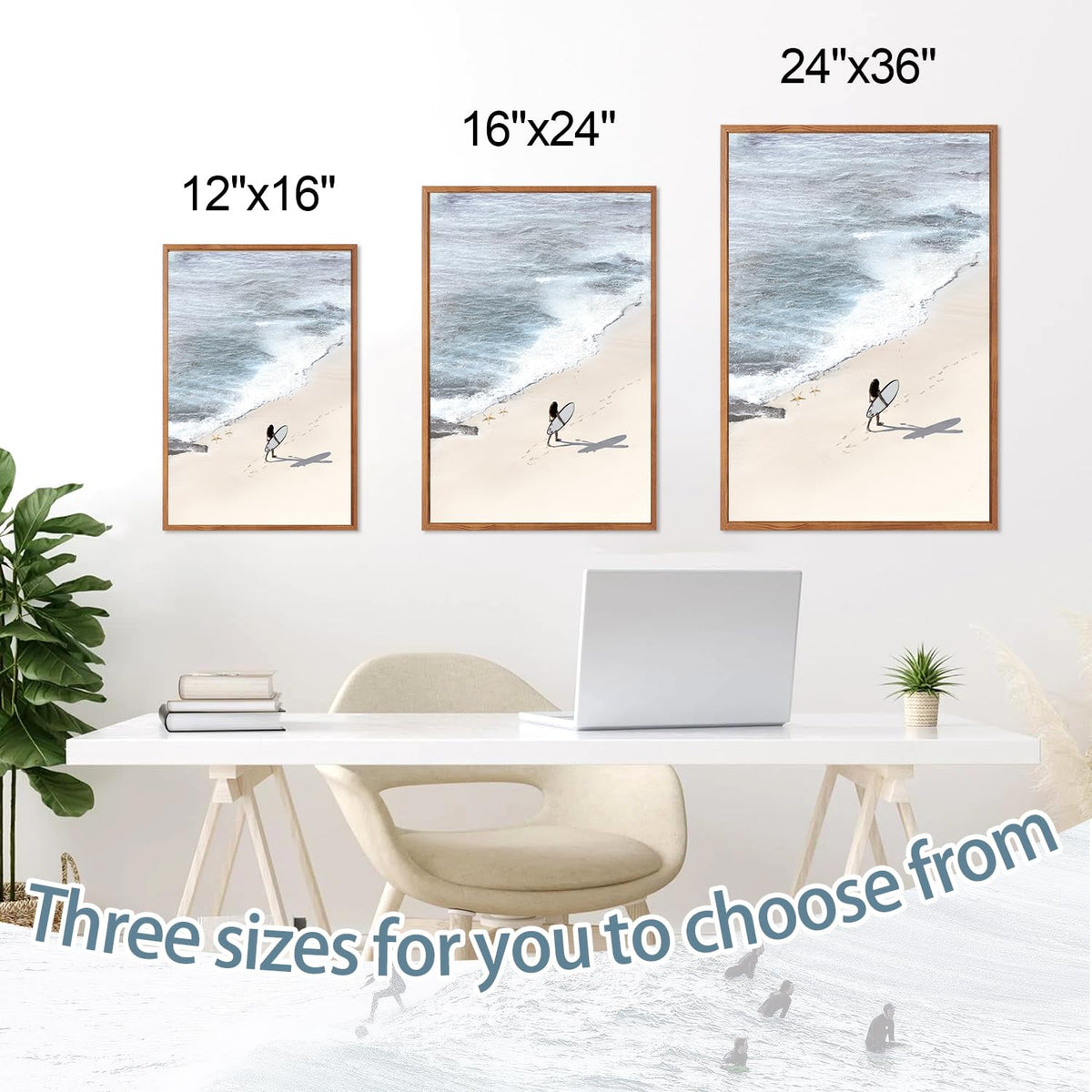 Coastal Surfing Framed Canvas Wall Art Set (Surfing / 16"L x 24"W)
