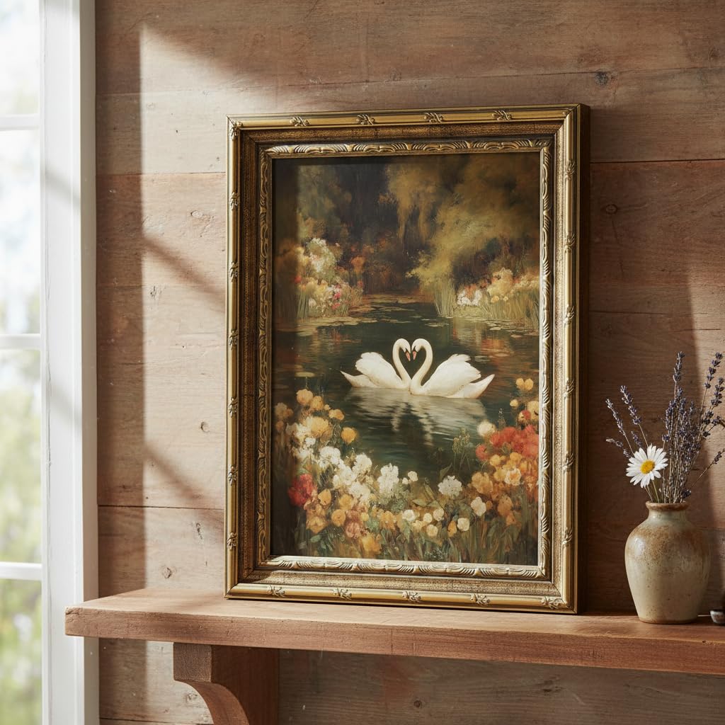 Vintage Gold Framed Swan Wall Art (swan / 24"L x 16"W)