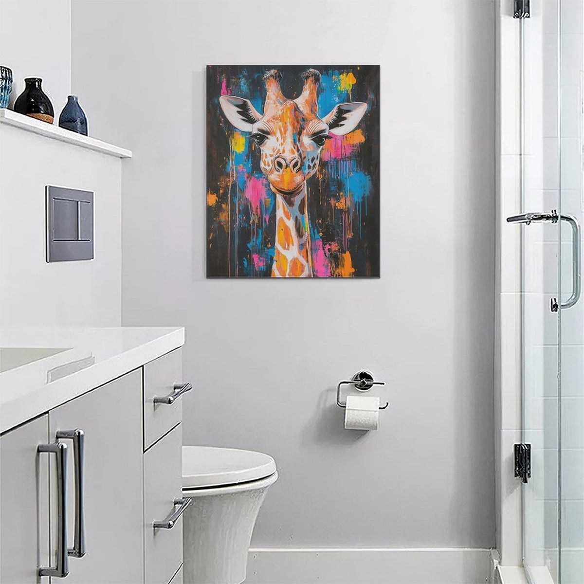 Giraffe Wall Art Colorful Giraffe Pictures Giraffes Canvas Wall Decor Street Painting Pop Home Modern Artwork Decorations Framed for Living Room Bedroom Bathroom Office 16 x 20 inch (16" x 20" / Giraffe)