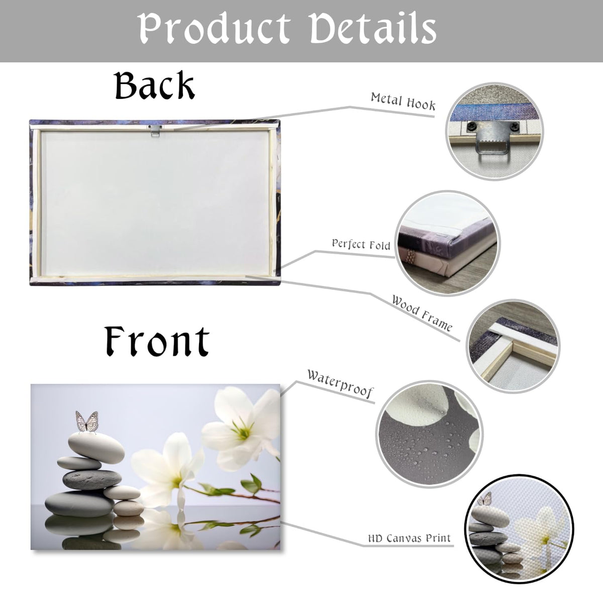 Zen Canvas Wall Art Lotus Picture Bathroom Wall Decor Blue Poster Spiritual Meditation Artwork Spa Stones Butterfly Prints for Yoga Room Home Decor Framed (18"L x 12"W / Art-6)