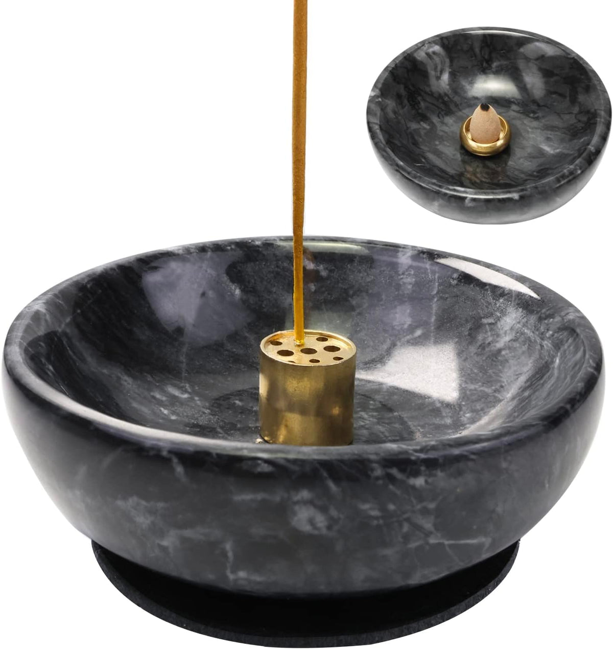 Handmade Natural Marble Incense Holder for Sticks and Cones (Black / Medium)