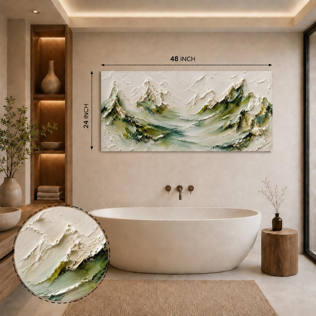Abstract Mountain Textured Canvas Wall Art Living Room Modern Relief Forest Lake Landscape Painting (48"L x 24"W / Minimal Forest)