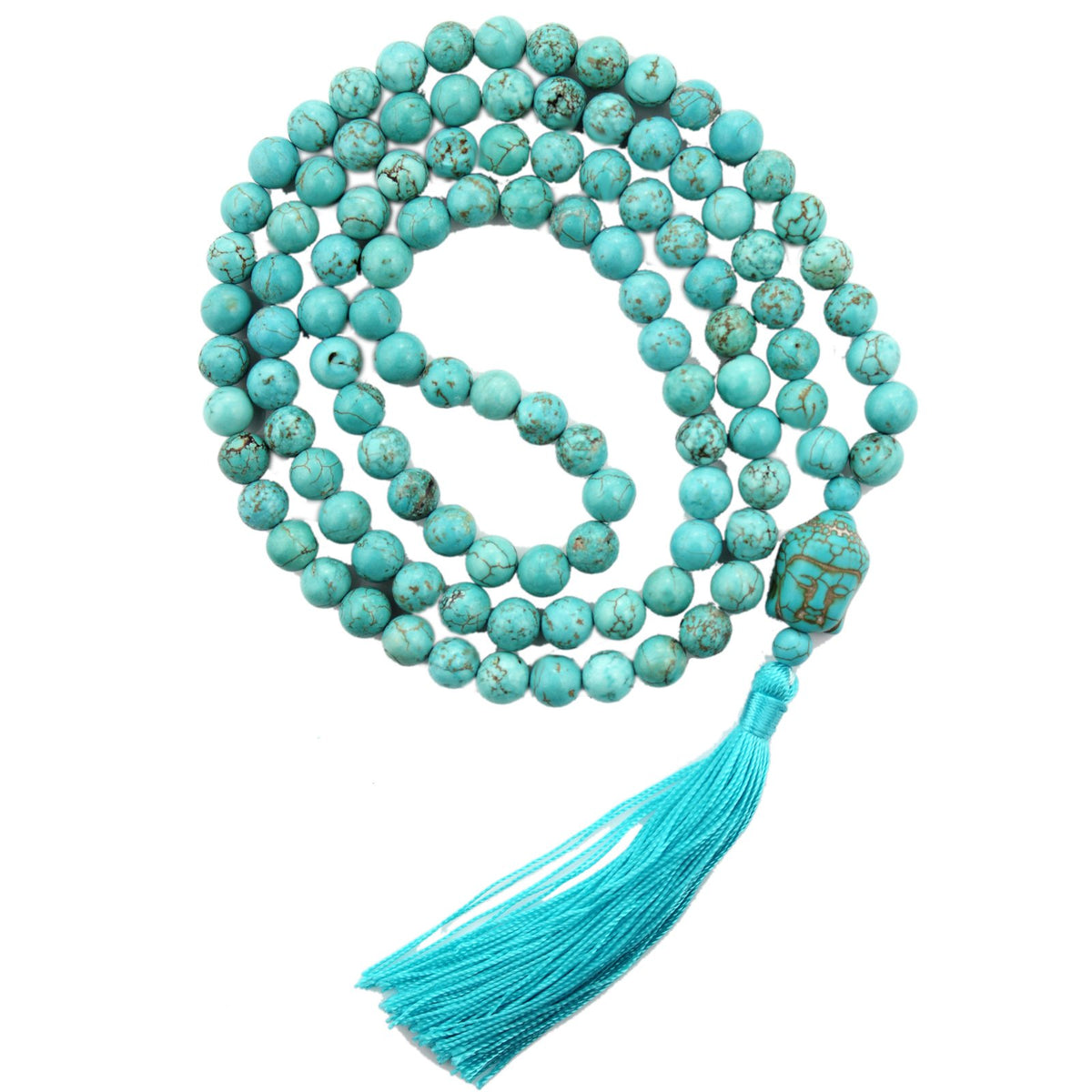 108 Mala Beads 8mm Natural Bracelet Healing Gemstone Yoga Meditation Hand Knotted Mala Prayer Bead Necklace (Natural Turquoise)