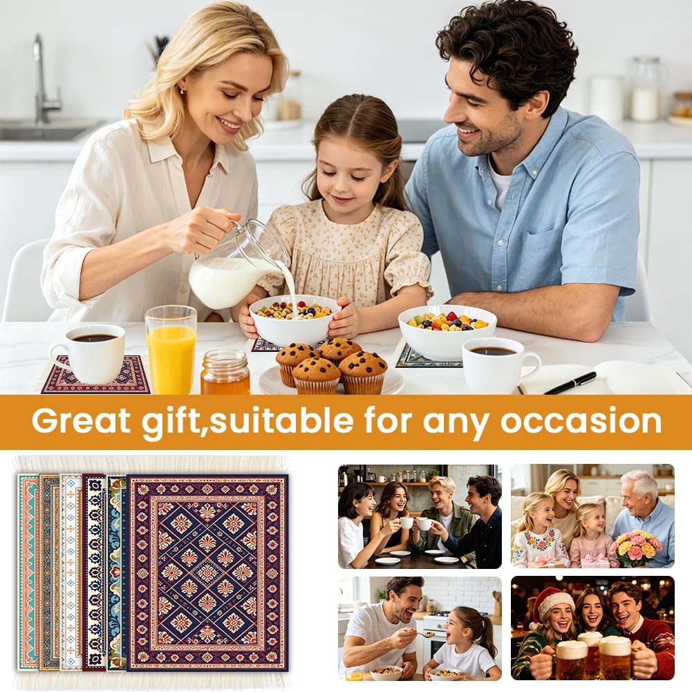 Turkish Rug Carpet Coasters Set of 6 for Kitchen Office Home (Turkish Pattern Rug)