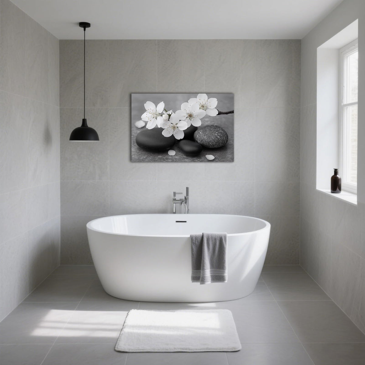 Zen Stones Canvas Wall Art Black and White Spiritual Painting Framed Artwork Poster for Yoga Meditation Room Spa Bathroom Decor (WE000050-2 / 18"L x 12"W)