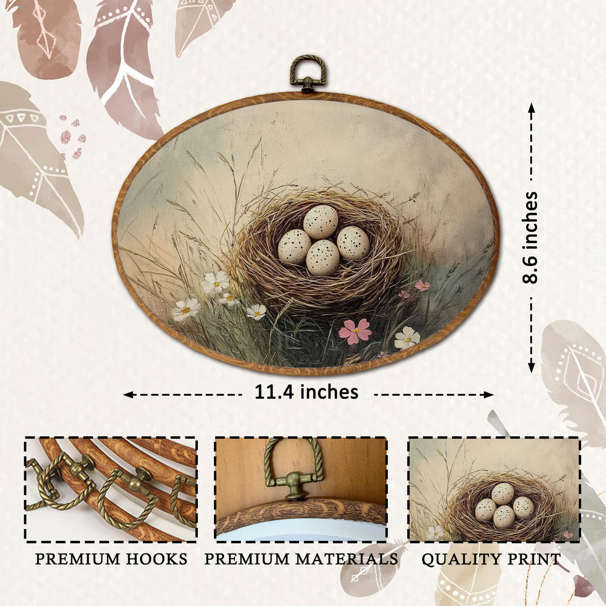 Vintage Spring Bird Nest Easter Oval Wall Art (33Child)