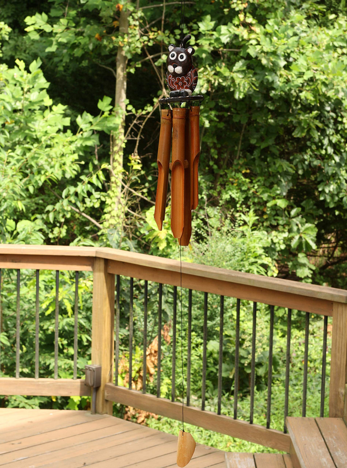 Handmade Wooden Dog Bamboo Wind Chime Wood Statue Figurine Sculpture Art Decorative Rustic Patio Garden Outdoor Decor Handcrafted Decoration (Dog Chime)