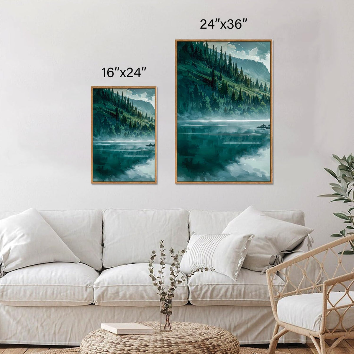 Large Nature Forest Framed Canvas Wall Art Set (Mountain Forest / 36"L x 24"W)