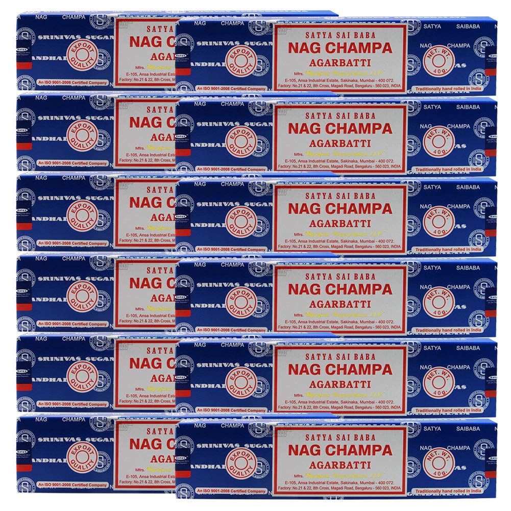 Nag Champa Incense Sticks 40g x 12 and Incense Stick Holder Bundle Insence Insense Satya Incense (Nag Champa 40g - Pack of 12)