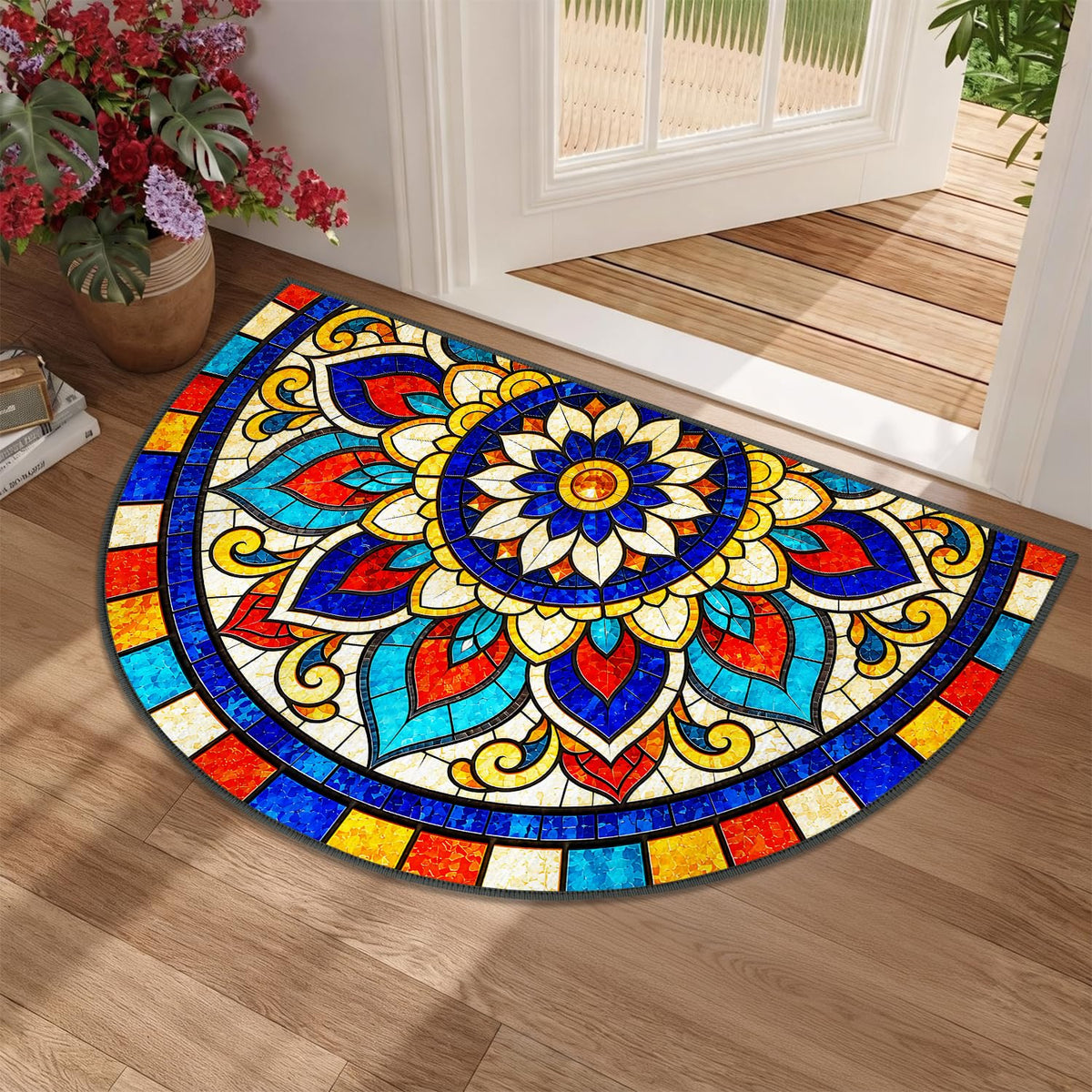 Stained Glass Semicircle Rug 24"x36" (69 / 2' x 3' (Semicircular))