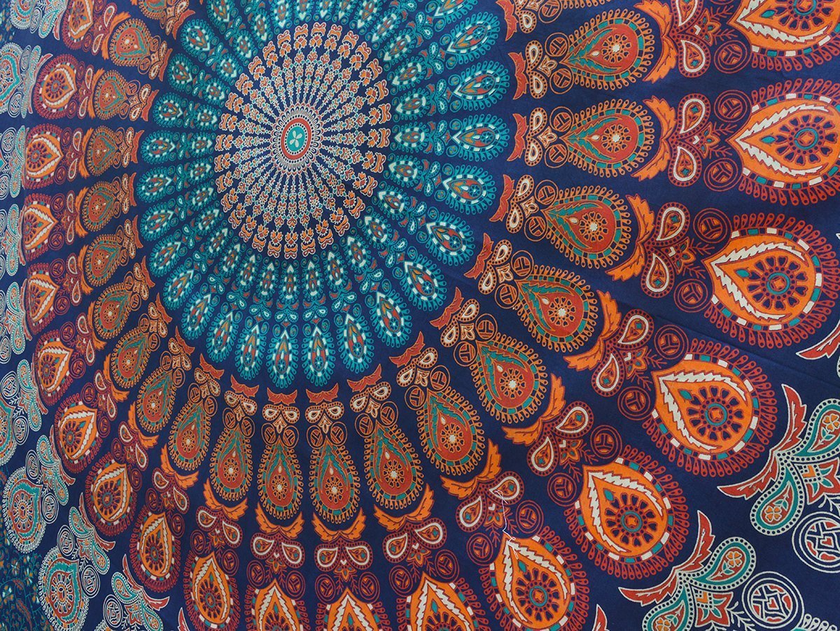 Kp749 King Size Hippie Mandala Bohemian Psychedelic Intricate Floral Design Indian Bedspread Magical Thinking Tapestry King Size Neavy Blue (108"L x 90"W / Neavy_Blue)
