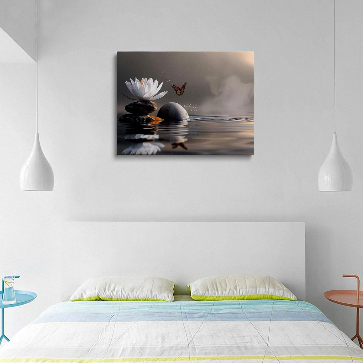 Zen Lotus Canvas Wall Art Framed Butterfly Spa Bathroom Accent 12x16 Inch (Zen Lotus 02 / 16"L x 12"W)