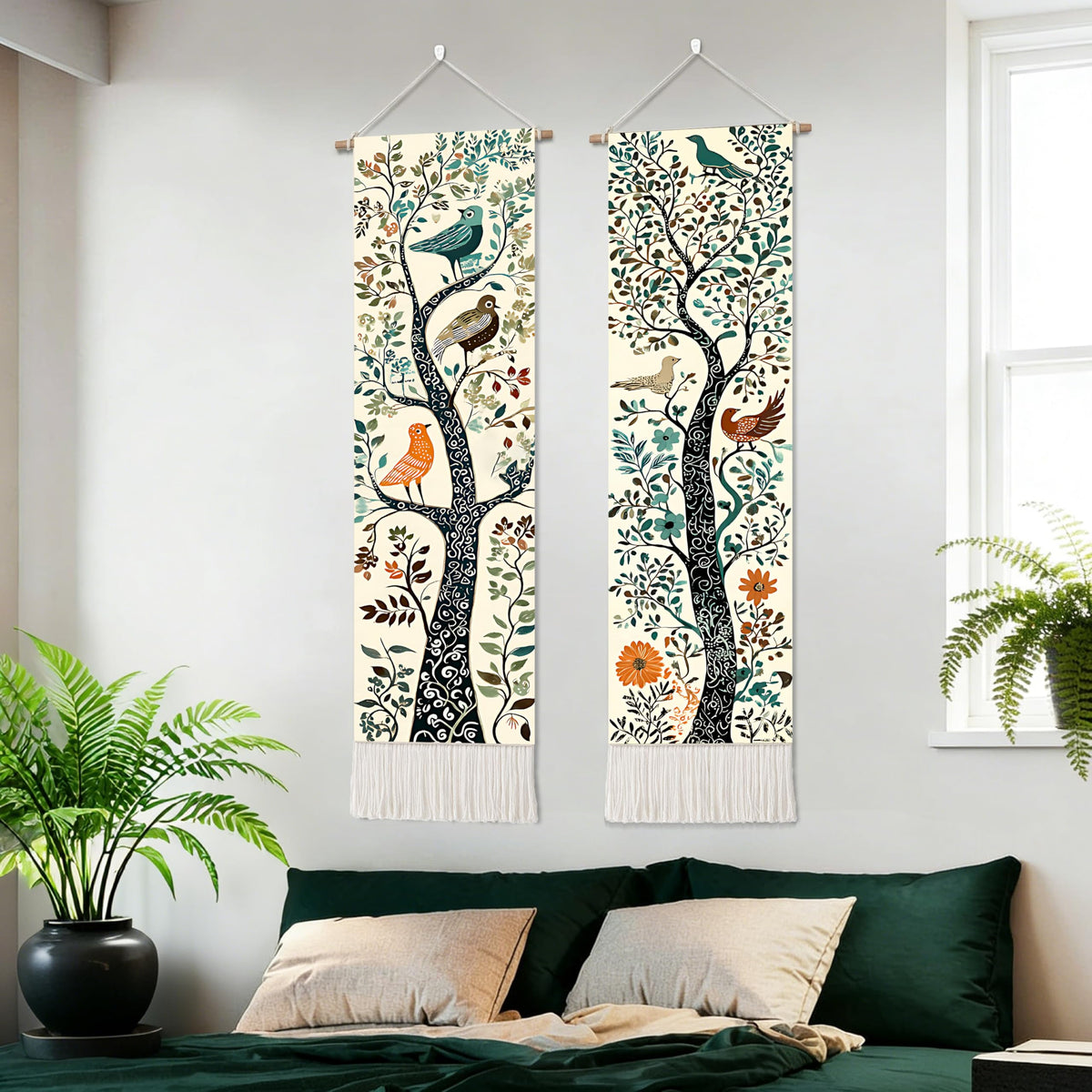 2 Pack Long Vertical Wall Tapestry (Art Nouveau Tree / 13"Wx51"H)