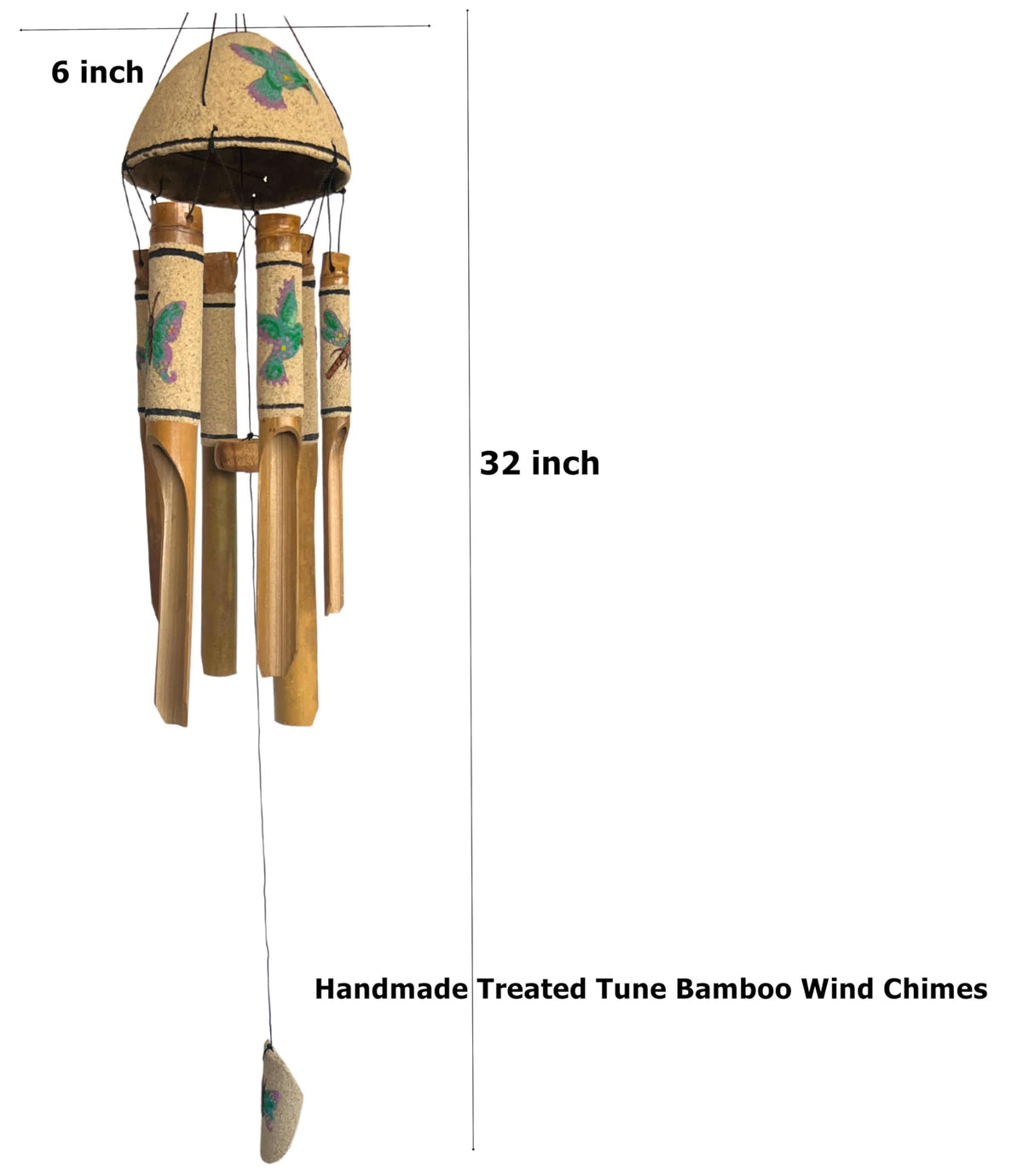 20346 Bamboo Wind Chimes Sea Sand Art Painting Hummingbird Butterfly Dragonfly Handmade Windchimes Outdoor Garden Patio Gifts 32 Inch (Green Sand)