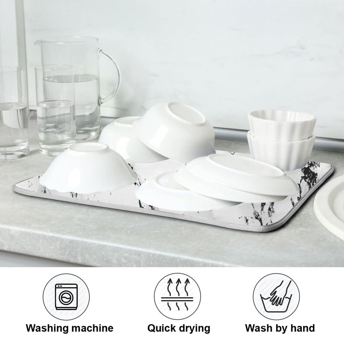 Super Absorbent Dish Drying Mat (White Marble / 16" x 18")