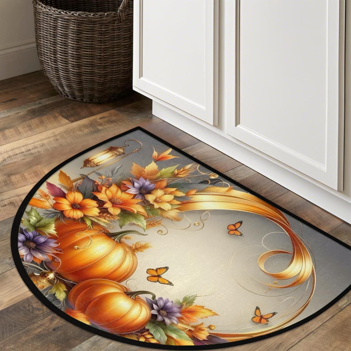 Half Round Door Mat Autumn Butterfly Flower Pumpkin Non (E 05)