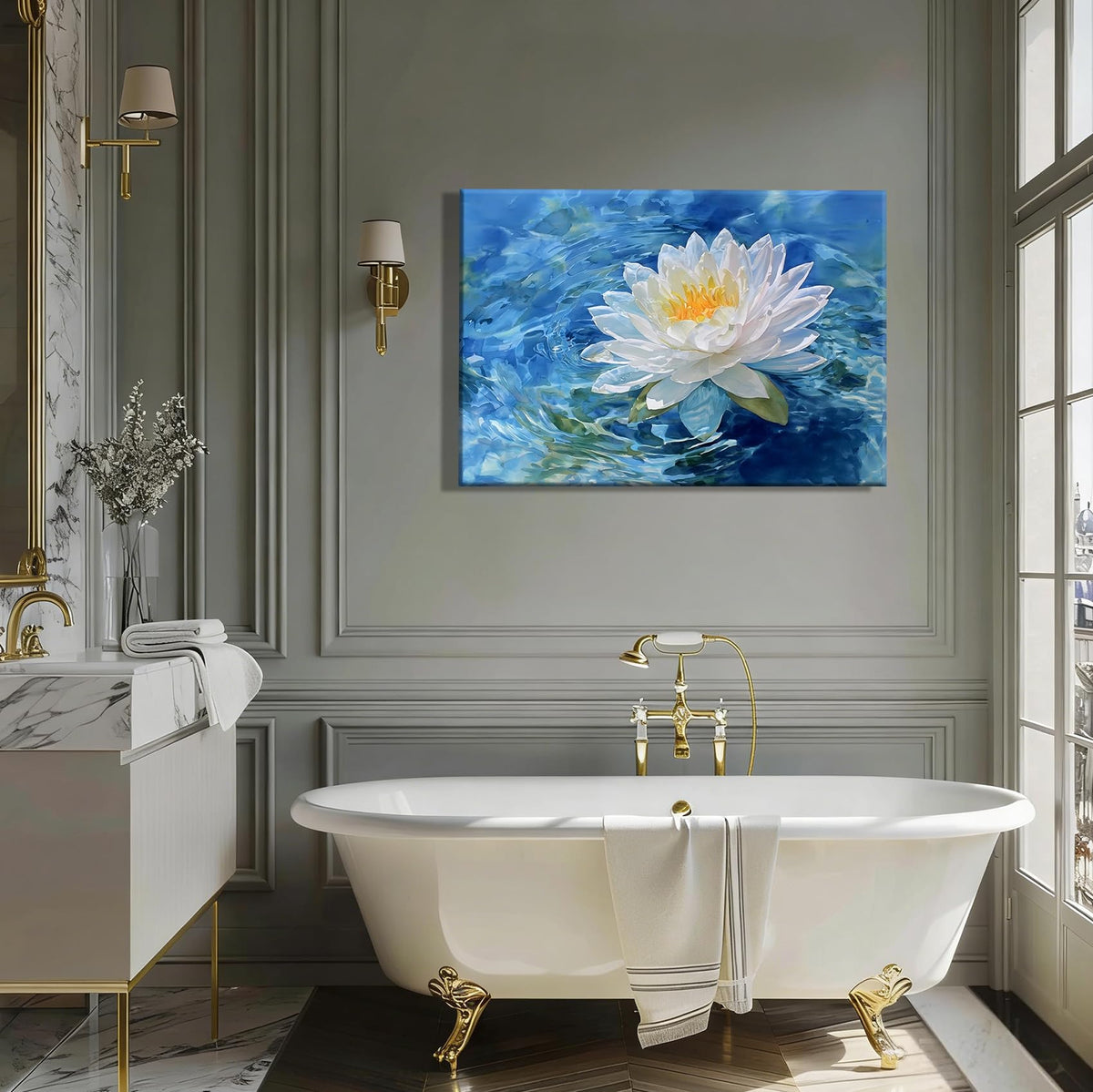 Elegant White Lotus Wall Decor (Pictures10 / 18"L x 12"W)