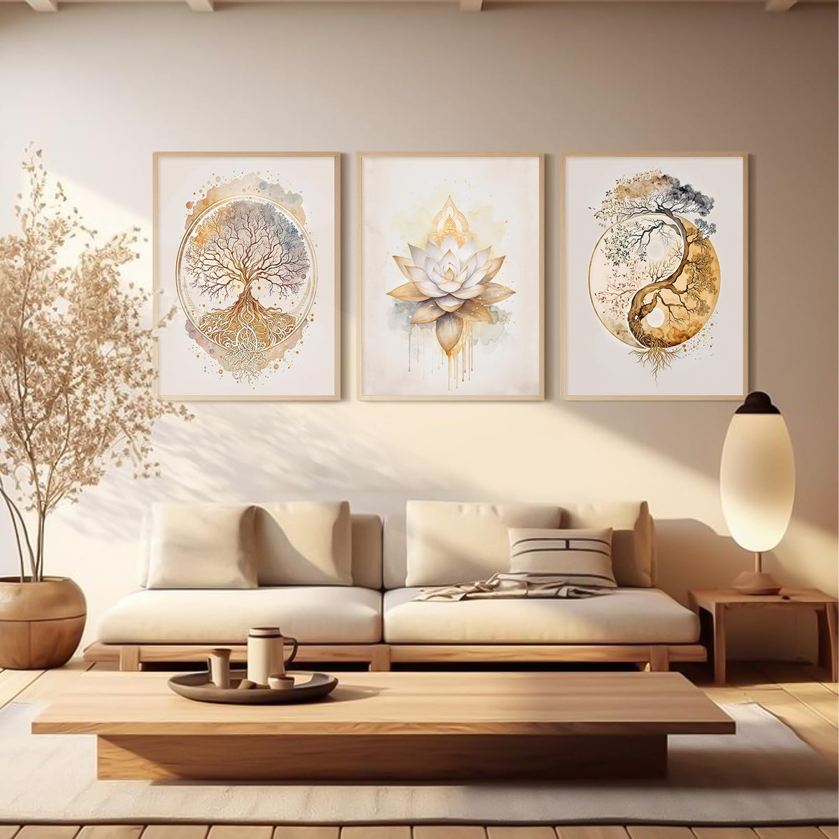 Tree of Life Wall Art Zen Lotus Canvas Wall Decor Yoga Spiritual Room Art Paintings Yin Yang Abstract Decor Artwork Spa Yoga Tree Pictures for Living Room Bedroom 8x10 Inch Unframed Set of 3 (8x10 Inch Unframed / Tree of Life Prints)