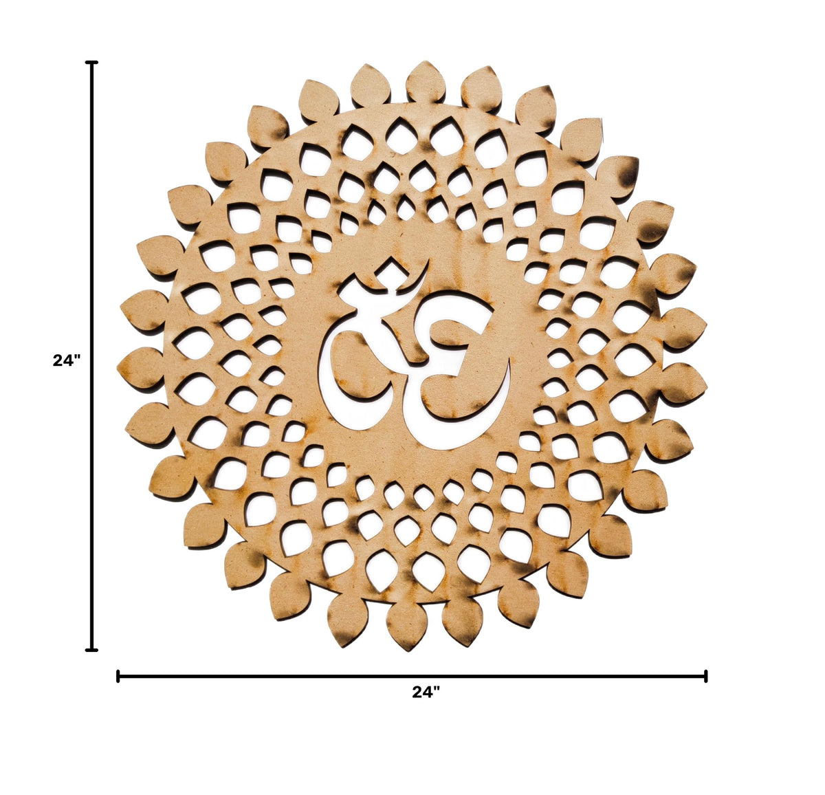 Black Om Round Decorative Wall Art Mdf Wooden Om Chakra For Temple (MANDALA OM-Black / 24"L x 24"W)