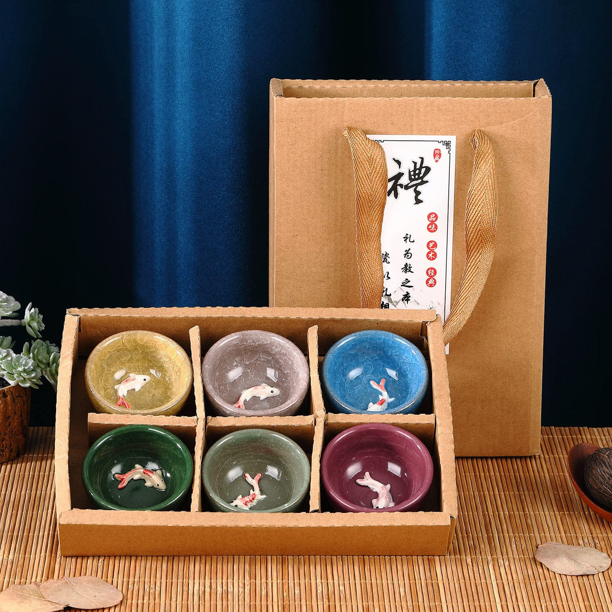 6 Pcs Korean Soju Shot Glasses Set (Koi Fish / Colorful / 1.4 Ounces)