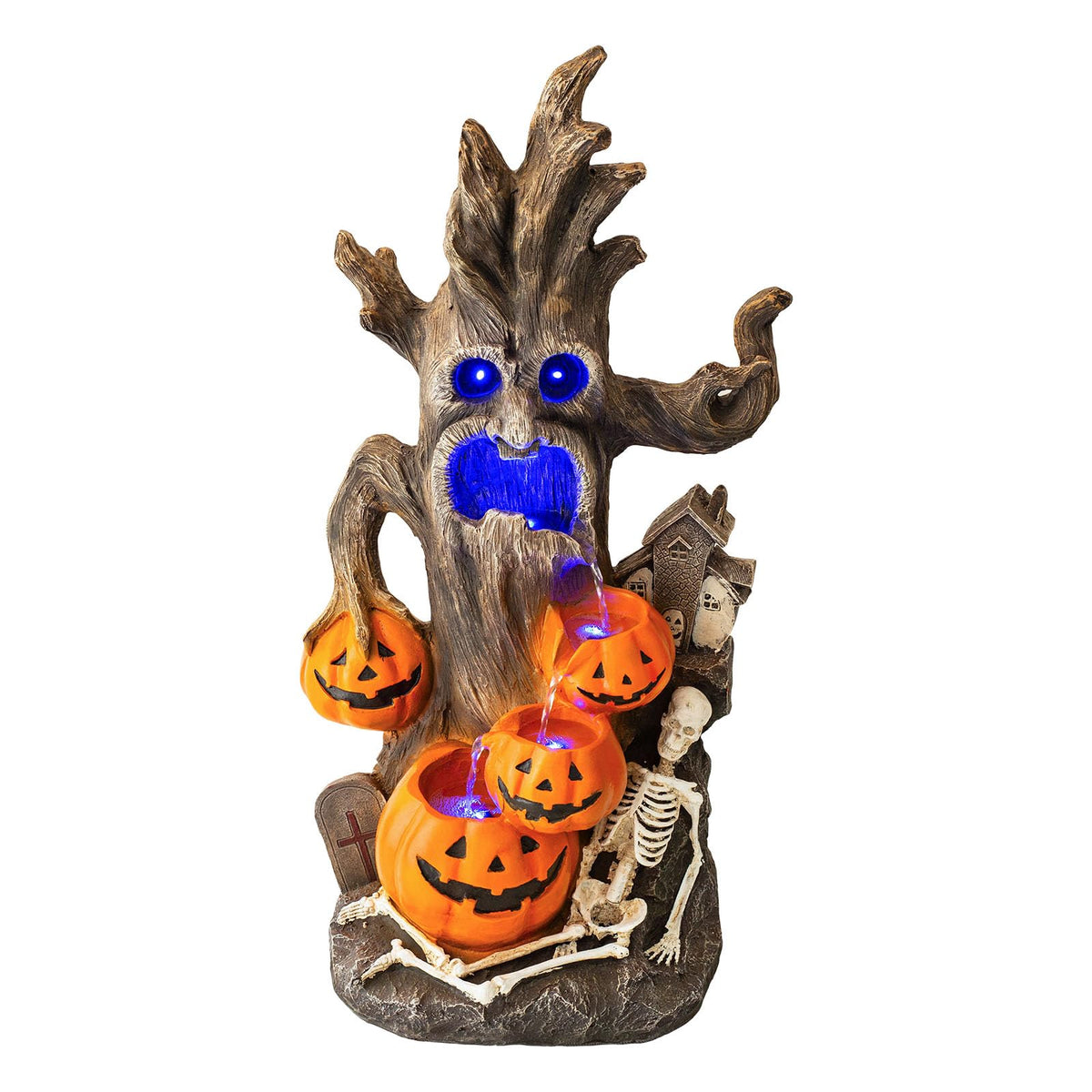 30.9 Inch Halloween Water Fountain with Pumpkins and Skeleton (30.9" Skull & Pumpkin Head)
