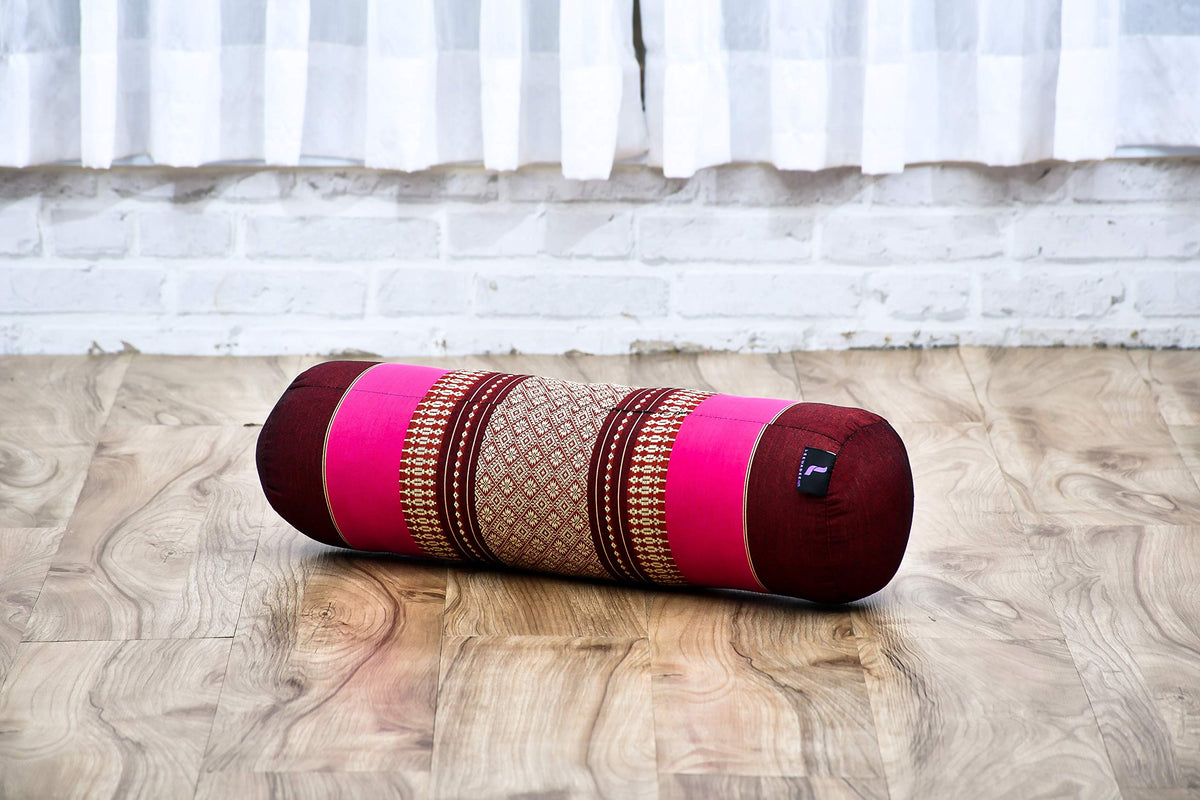 Yoga Bolster 20 x 6 x 6 inches Kapok Roll for Meditation & Massage (Sf29 - Auburn, Pink)