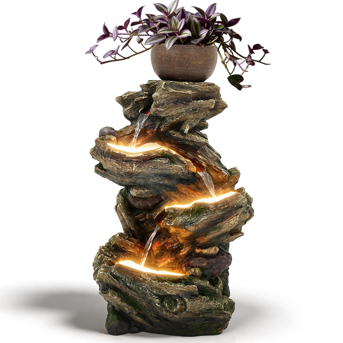 33" Outdoor Fountain Tree Trunk Waterfall Pump & Light Separate Control (33"h Natural Distressed Tree Trunk)