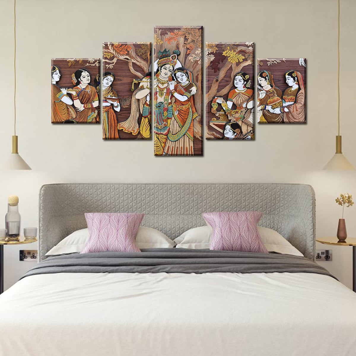 Radha Krishna Canvas Wall Art (60"W x 32"H / Indian Buddha-2)