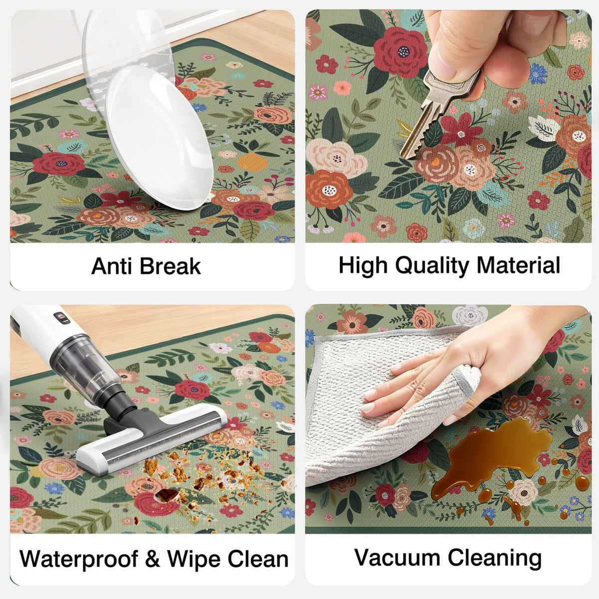 Anti Fatigue Boho Kitchen Rugs Set of 2 (Floral-green)