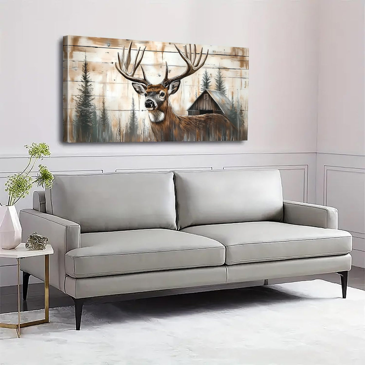 Wildlife Deer Wall Art Farmhouse Cabin Wall Decor Rustic Deer Picture Barn Wall Decor for Kitchen Living Room Home Decorations (40"L x 20"W / DEER)