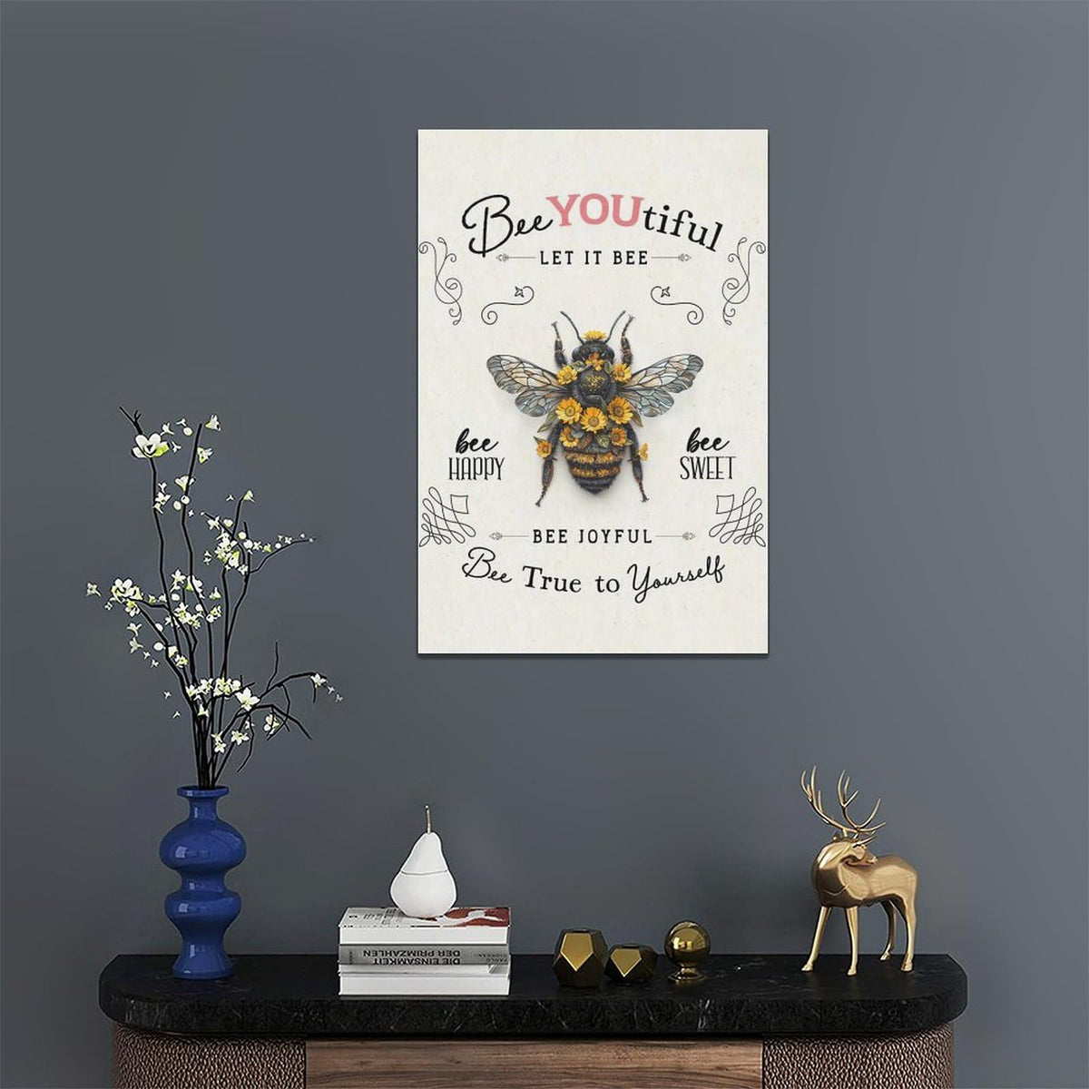 Bee Wall Art Farmhouse Sunflower Honey Bee Pictures Wall Decor Inspirational Positive Quotes Canvas Painting Home Modern Artwork Decorations Framed for Living Room Bedroom Bathroom Office 16 x 24 inch (24"L x 16"W / Bee)