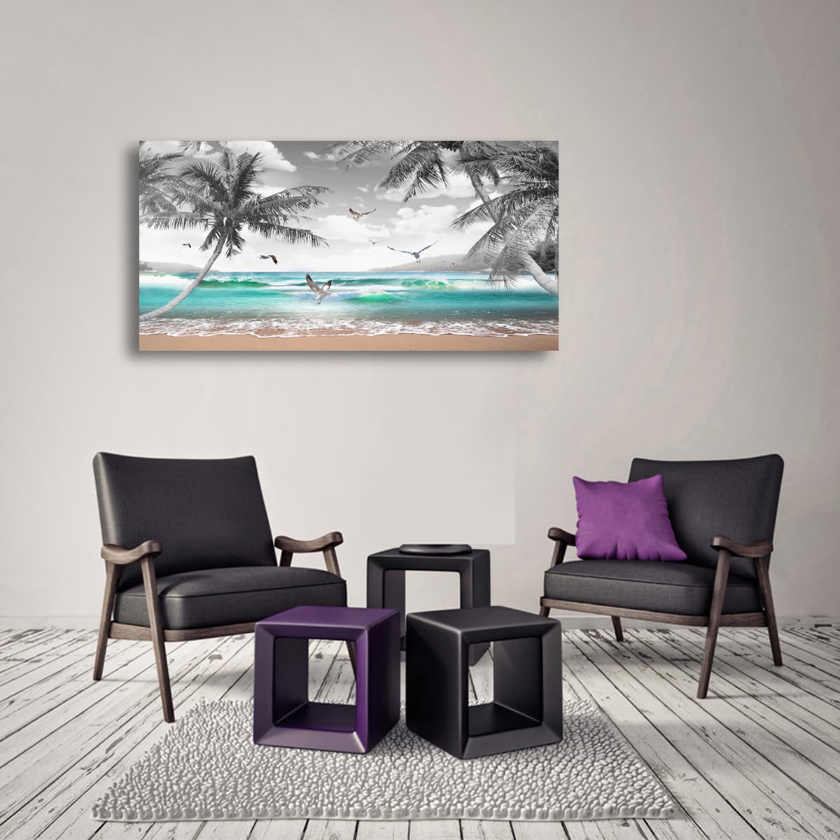 Beach Palm Pictures Canvas Wall Art For Living Room Bedroom Wall Decor (57"L x 28"W / Beach Palm Pictures Canvas Wall Art)