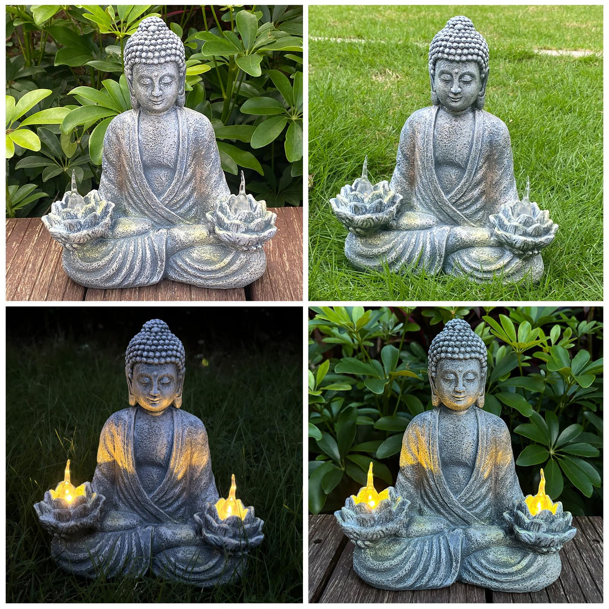 Buddha Statue for Home and Outdoor Decor Solar Powered Flickering LED (Grey2_Buddha Statue)