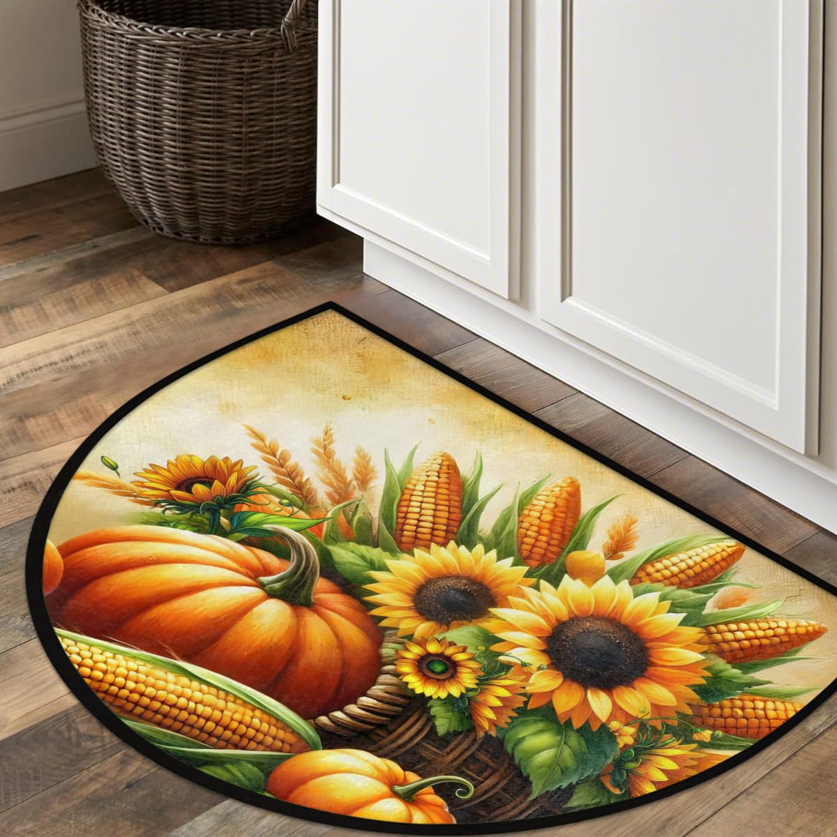 Autumn Pumpkin Half Round Door Mat Semi Moon Rug Fireplace Carpet Area Rugs (A:a-a)