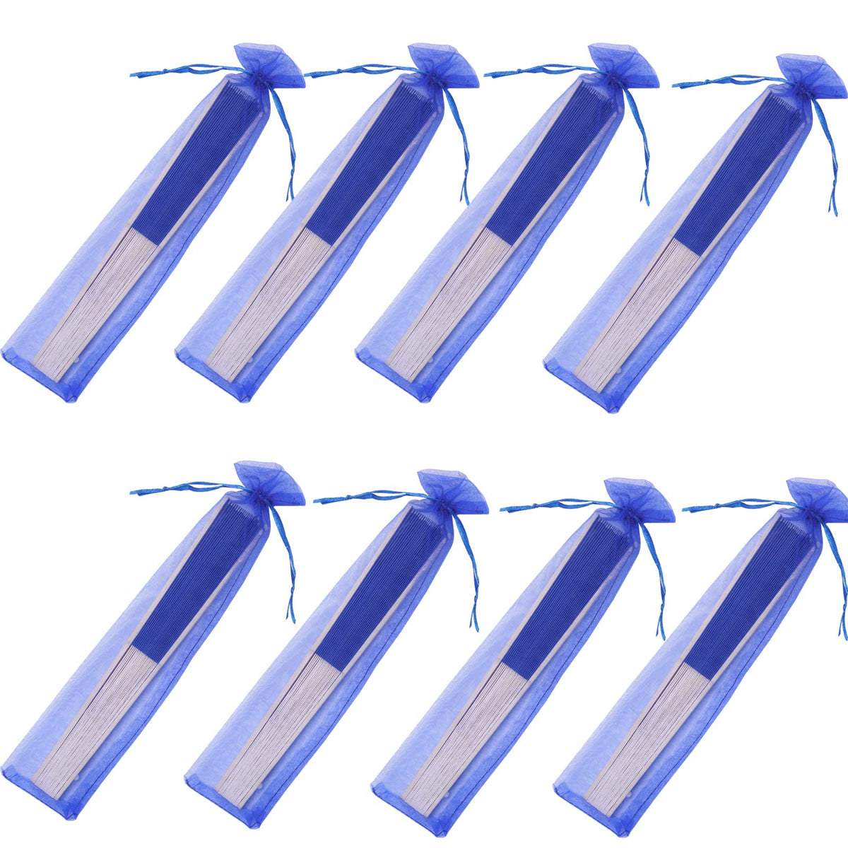 24pcs Imitated Silk Hand Fan Imitated Silk Fabric Bamboo Handheld Folded Fan Bridal Dancing Props Church Wedding Party Favors with Organza Bags (Royal Blue)