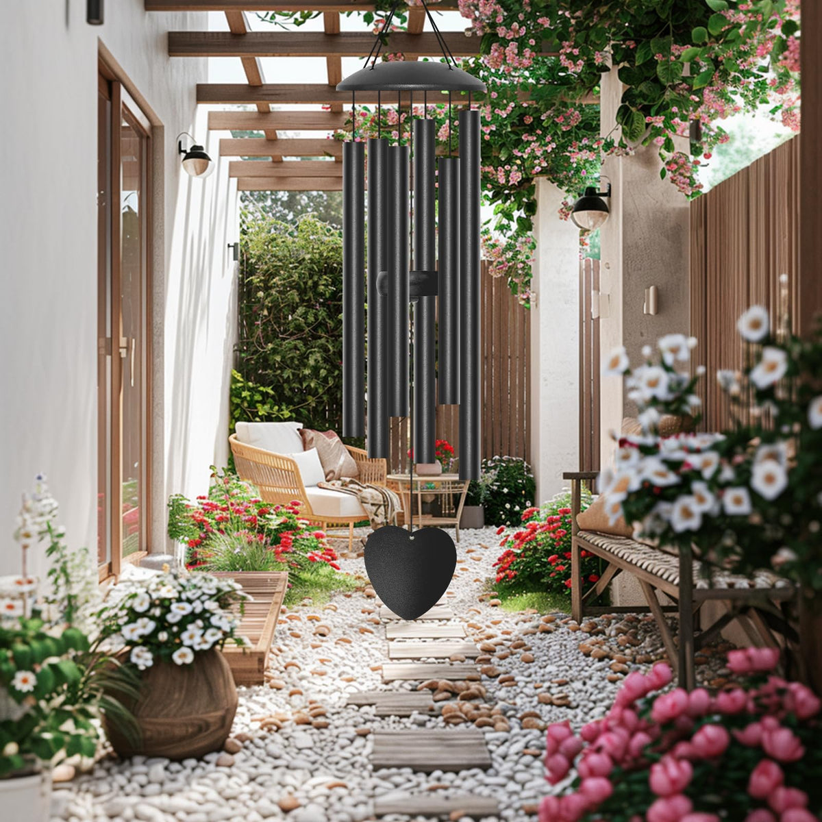 28" Metal Outdoor Wind Chimes with Heart (Heart-shape / 28“)