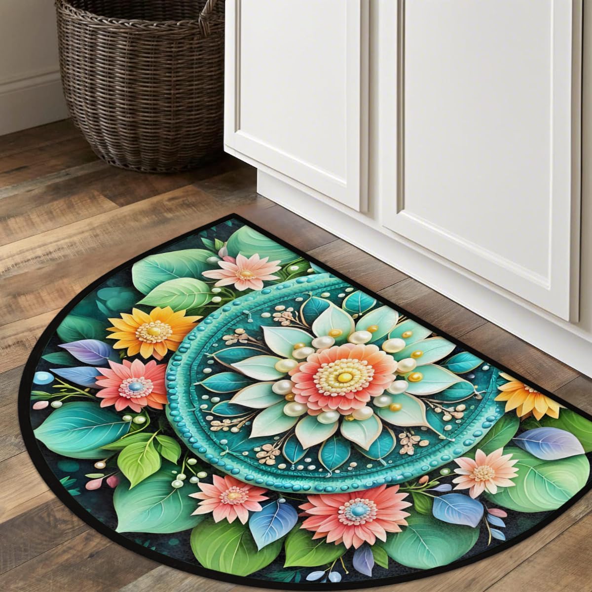 Ethnic Mandala Half Round Rug Half Moon Door Mat Half Circle Rugs (B-color 9)