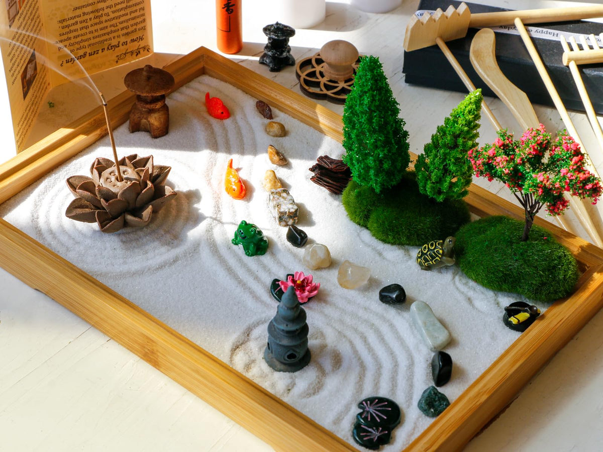 Tabletop Zen Garden Kit Desktop Meditation Sand Tray Therapy Landscape Set (Style B)