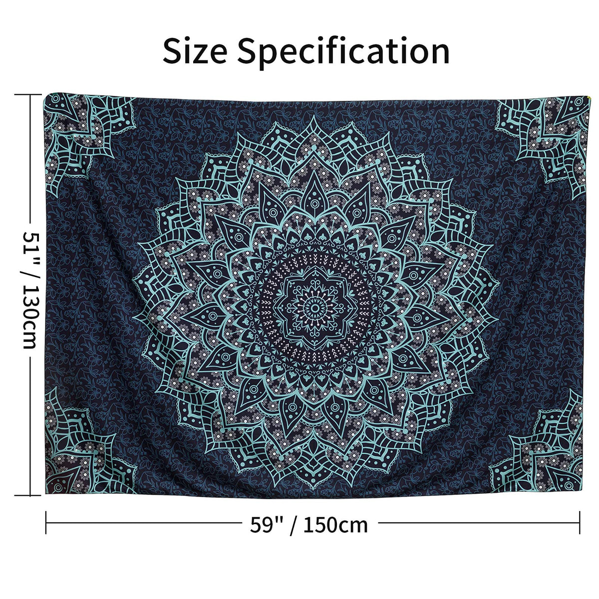 Black Blue Mandala Tapestry Wall Hanging Vintage Tapestries Aesthetic Hippie Wall Decor Bohemian Wall Art Boho Home Decoration for Bedroom (59"L x 51"W / Mandala Tapestry-4)