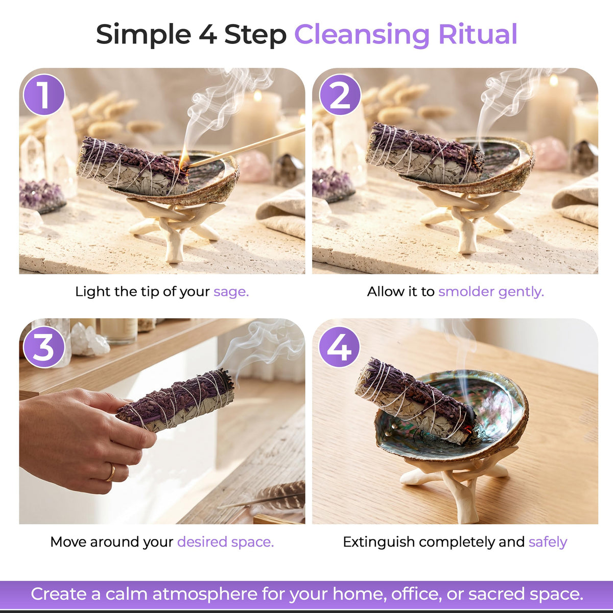 Lavender White Sage Smudge Sticks with Selenite Stick