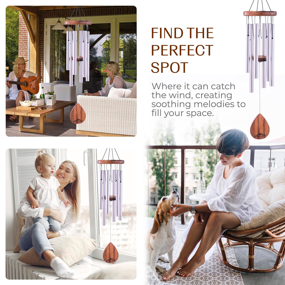 UpBlend 28" Silver Aluminum Wind Chimes for Outside (Silver / 28")