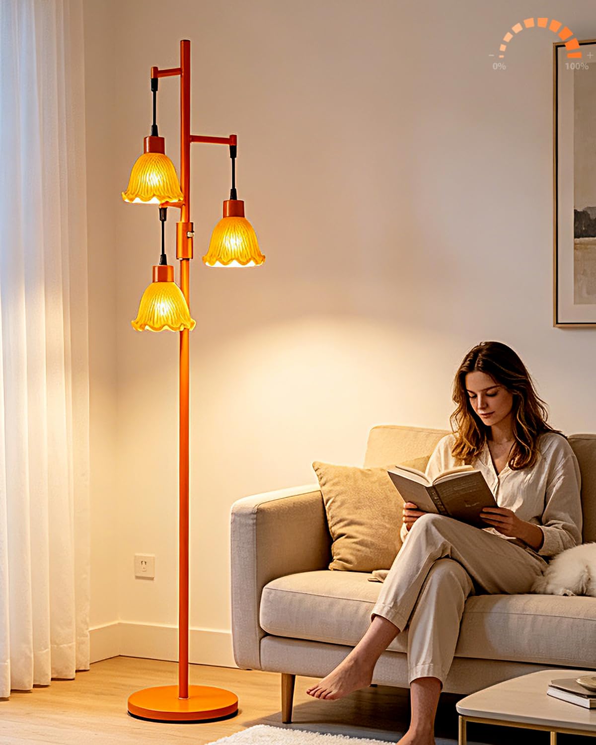 Glass Floor Lamps for Living Room (3 Orange Flower-Orange)