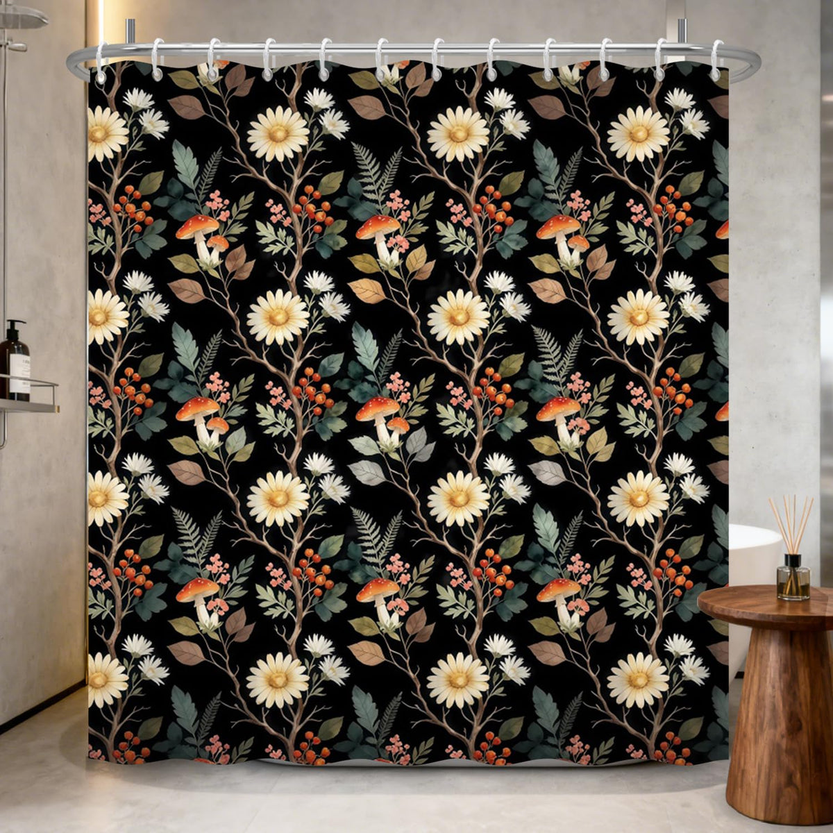 Dark Botanical Floral Shower Curtains for Bathroom (Dark Botanical)