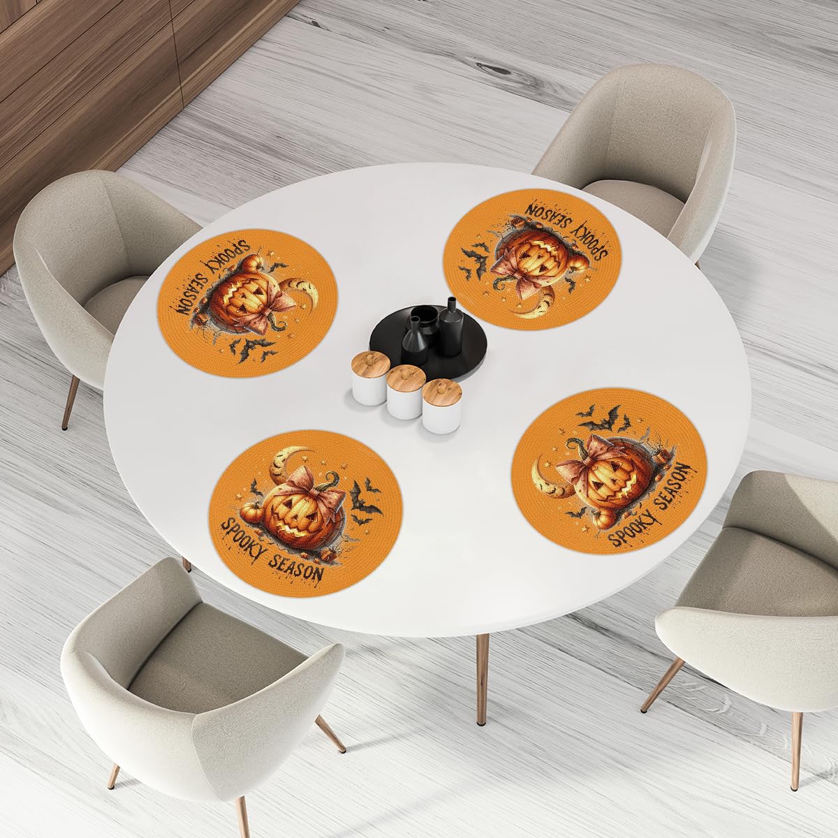 Halloween Woven Placemats Round Placemats Set of 4 for Festival Party (B 011 / 4 pieces)