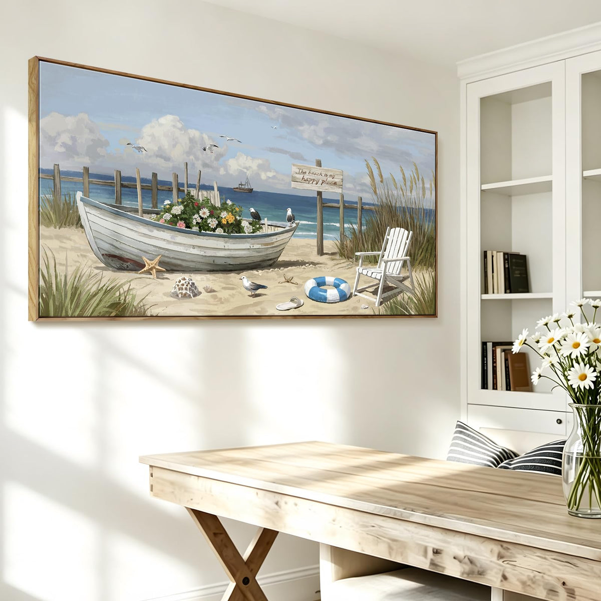 Large Framed Modern Nature Wall Art (Seaside Wall Art / 58"L x 29"W(Framed))