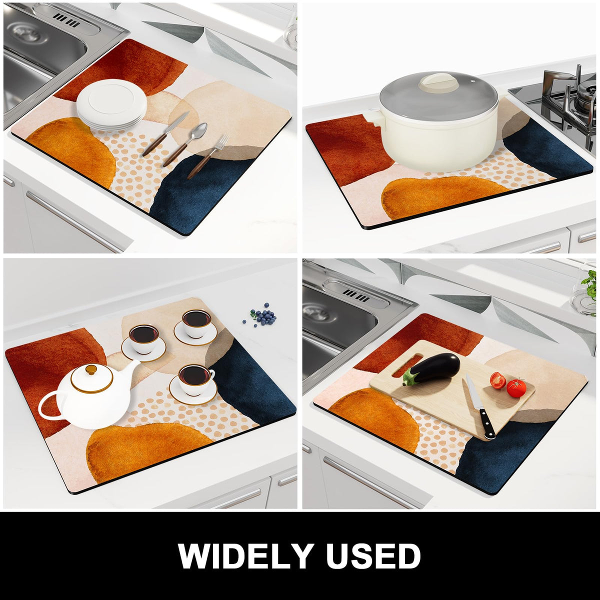 Dish Drying Mat for Kitchen Counter (Abstract Stones Art / 16" x 18")