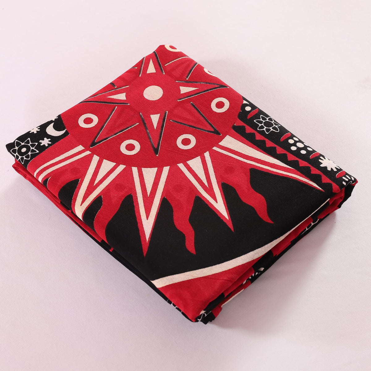 Red Burning Sun Hippie Mandala Curtains 100 Inch Length for Living Room Bedroom 2 Panels Set Light Filtering Semi Sheer Window Curtains 84 Inch Width Boho Farmhouse Drapes W84xL100 (84"W x 100"L (Pack of 2) / Red Black)